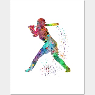 Girl Baseball Softball Batter Watercolor Painting Art Gifts Posters and Art